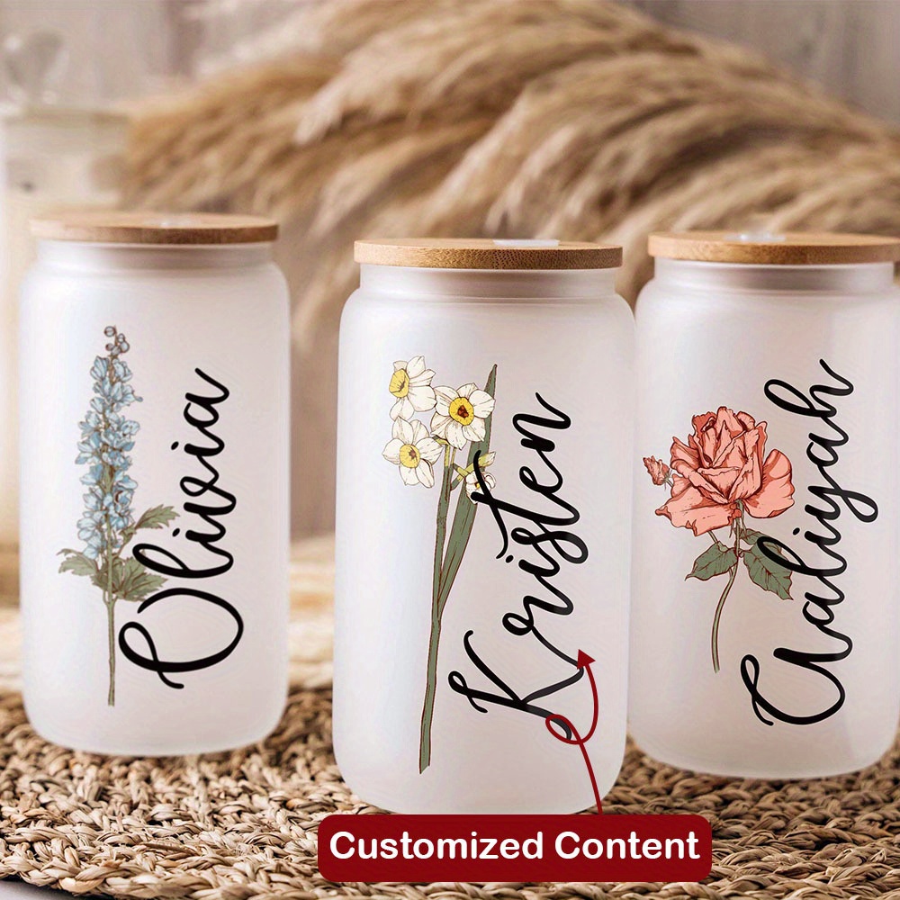 Coffee Equipment Gift - Custom Birth Flower Name Glass Can